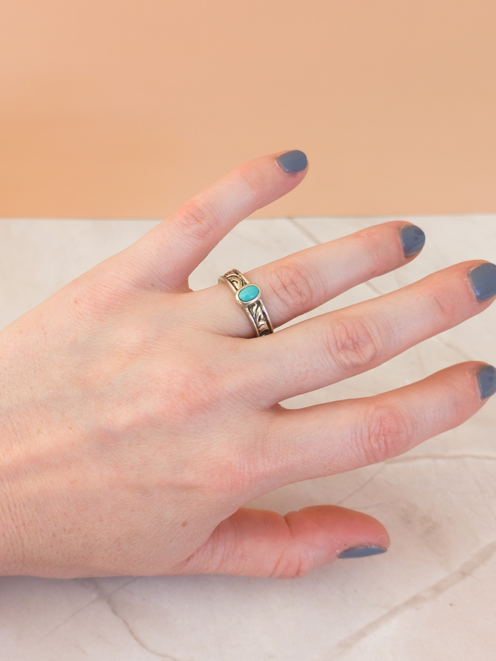 Barse 925 Sterling Silver Turquoise Scroll Ring, Sz 7.75, Handmade Thailand - Picture 14 of 16